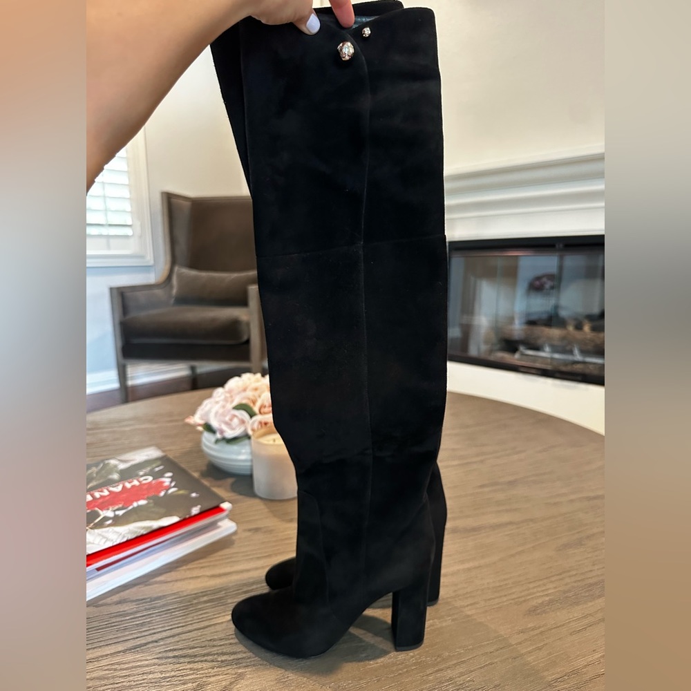Dior Charms Black Suede Heeled Knee High Boots Size 36